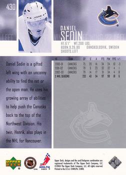 2003-04 Upper Deck #430 Daniel Sedin Back