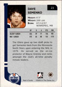 2004-05 In The Game Franchises Canadian #21 Dave Semenko Back