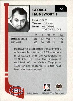 2004-05 In The Game Franchises Canadian #58 George Hainsworth Back