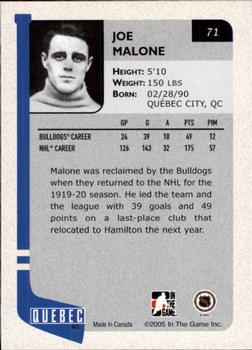 2004-05 In The Game Franchises Canadian #71 Joe Malone Back