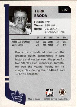 2004-05 In The Game Franchises Canadian #107 Turk Broda Back