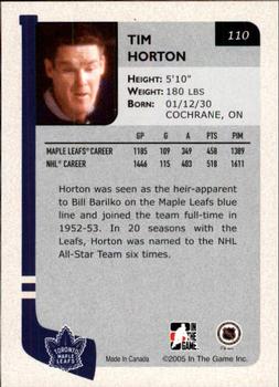 2004-05 In The Game Franchises Canadian #110 Tim Horton Back