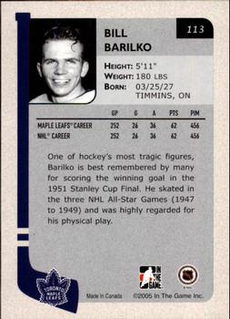 2004-05 In The Game Franchises Canadian #113 Bill Barilko Back