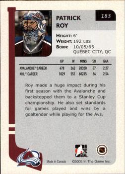2004-05 In The Game Franchises US West #183 Patrick Roy Back