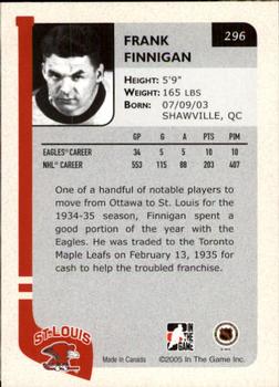 2004-05 In The Game Franchises US West #296 Frank Finnigan Back