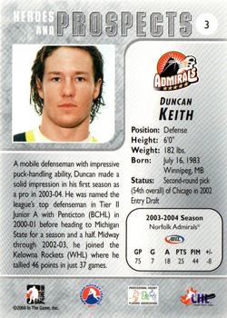 2004-05 In The Game Heroes and Prospects #3 Duncan Keith Back