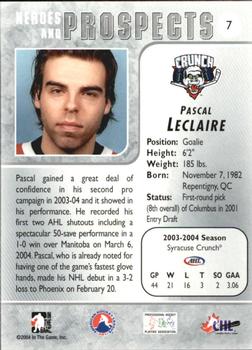 2004-05 In The Game Heroes and Prospects #7 Pascal Leclaire Back