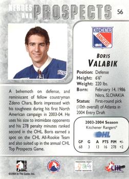 2004-05 In The Game Heroes and Prospects #56 Boris Valabik Back