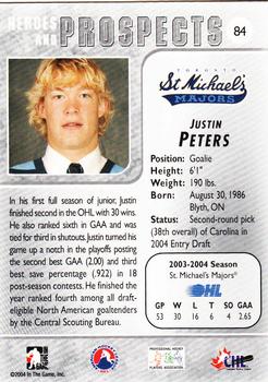2004-05 In The Game Heroes and Prospects #84 Justin Peters Back