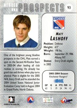 2004-05 In The Game Heroes and Prospects #93 Matt Lashoff Back