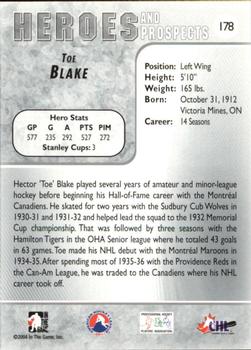 2004-05 In The Game Heroes and Prospects #178 Toe Blake Back