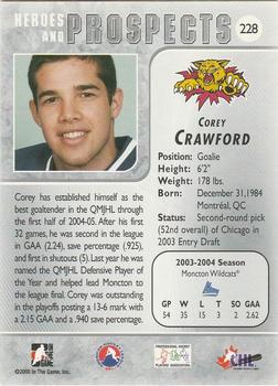 2004-05 In The Game Heroes and Prospects #228 Corey Crawford Back
