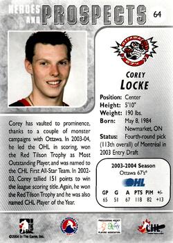 2004-05 In The Game Heroes and Prospects #64 Corey Locke Back