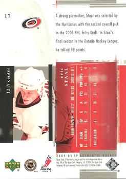 2004-05 SP Authentic #17 Eric Staal Back