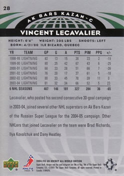 2004-05 Upper Deck All-World Edition #28 Vincent Lecavalier Back