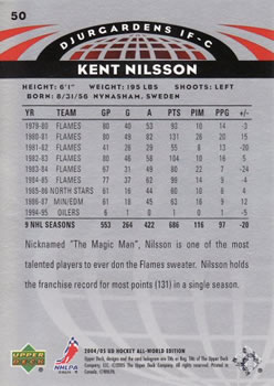 2004-05 Upper Deck All-World Edition #50 Kent Nilsson Back