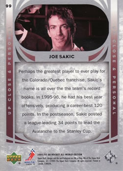 2004-05 Upper Deck All-World Edition #99 Joe Sakic Back