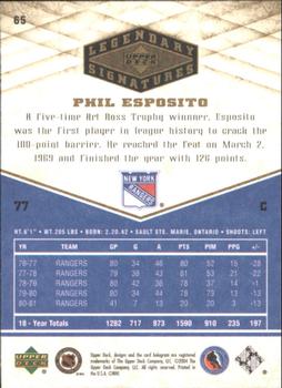 2004-05 UD Legendary Signatures #65 Phil Esposito Back
