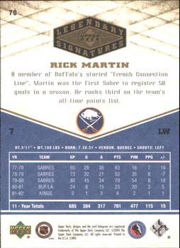 2004-05 UD Legendary Signatures #70 Rick Martin Back