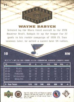 2004-05 UD Legendary Signatures #71 Wayne Babych Back