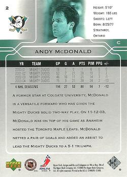2004-05 Upper Deck #2 Andy McDonald Back