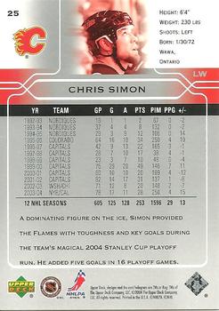 2004-05 Upper Deck #25 Chris Simon Back