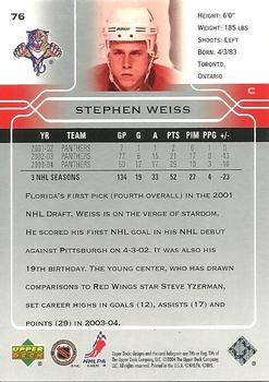 2004-05 Upper Deck #76 Stephen Weiss Back