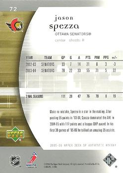 2005-06 SP Authentic #72 Jason Spezza Back