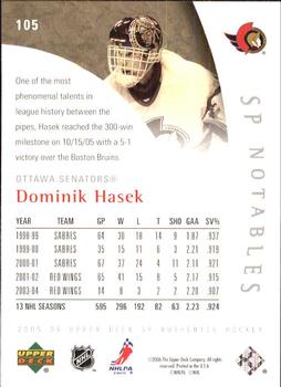 2005-06 SP Authentic #105 Dominik Hasek Back