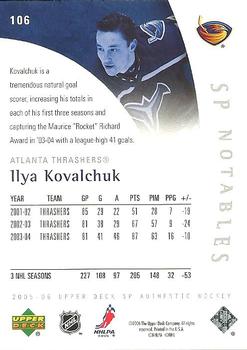2005-06 SP Authentic #106 Ilya Kovalchuk Back