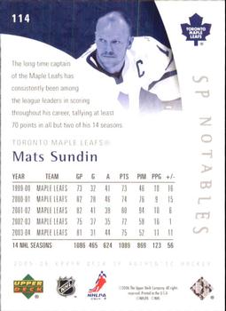 2005-06 SP Authentic #114 Mats Sundin Back