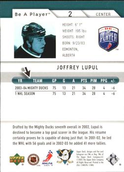 2005-06 Upper Deck Be a Player #2 Joffrey Lupul Back