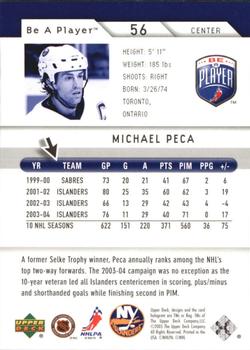 2005-06 Upper Deck Be a Player #56 Michael Peca Back