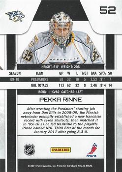 2010-11 Panini Zenith #52 Pekka Rinne Back