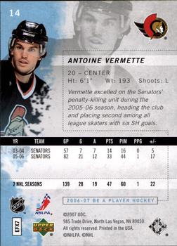 2006-07 Be A Player #14 Antoine Vermette Back