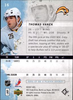 2006-07 Be A Player #16 Thomas Vanek Back