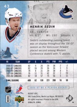 2006-07 Be A Player #43 Henrik Sedin Back