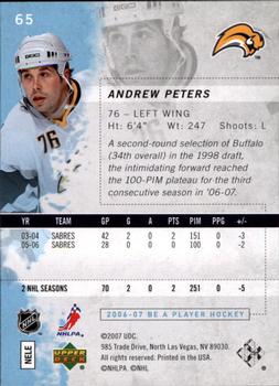 2006-07 Be A Player #65 Andrew Peters Back