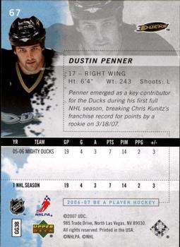 2006-07 Be A Player #67 Dustin Penner Back