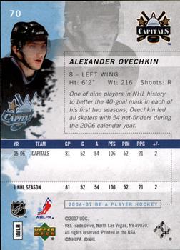 2006-07 Be A Player #70 Alexander Ovechkin Back
