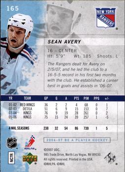 2006-07 Be A Player #165 Sean Avery Back