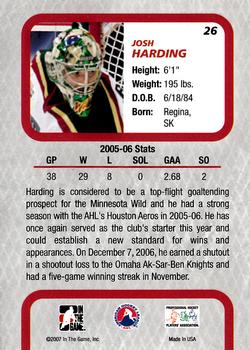 2006-07 In The Game Between The Pipes #26 Josh Harding Back