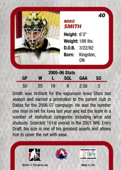2006-07 In The Game Between The Pipes #40 Mike Smith Back