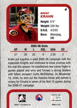 2006-07 In The Game Between The Pipes #4 Brent Krahn Back