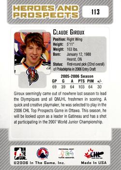 2006-07 In The Game Heroes and Prospects #113 Claude Giroux Back