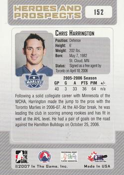 2006-07 In The Game Heroes and Prospects #152 Chris Harrington Back