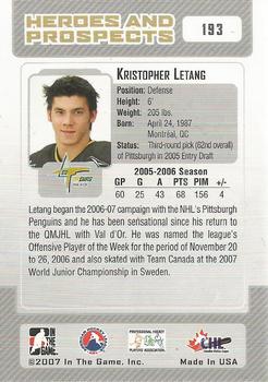 2006-07 In The Game Heroes and Prospects #193 Kristopher Letang Back