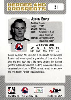 2006-07 In The Game Heroes and Prospects #21 Johnny Bower Back