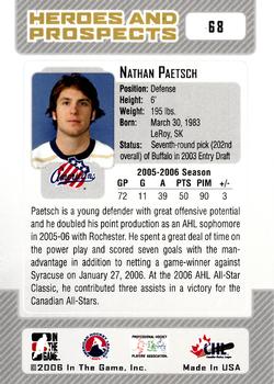 2006-07 In The Game Heroes and Prospects #68 Nathan Paetsch Back