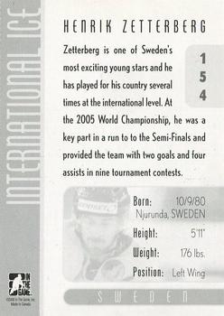 2006-07 In The Game Used International Ice #154 Henrik Zetterberg Back